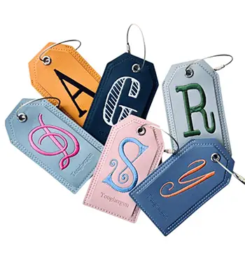 custom leather luggage tags with 3D Embroidery logo