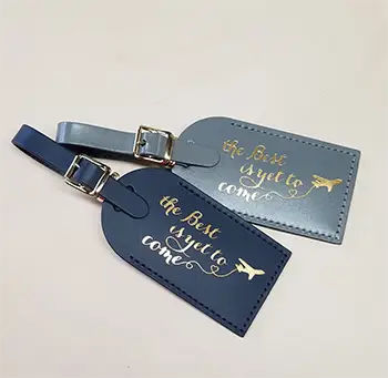 custom leather luggage tags with golden logo